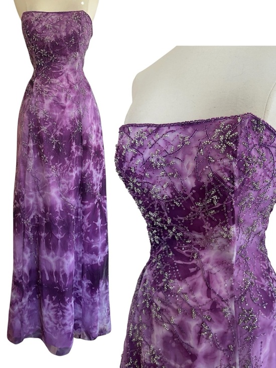Nadine Dresses & Skirts - Nadine 2000s Fairy Prom Dress Purple Embellished Beaded Lace Up Back Size XS